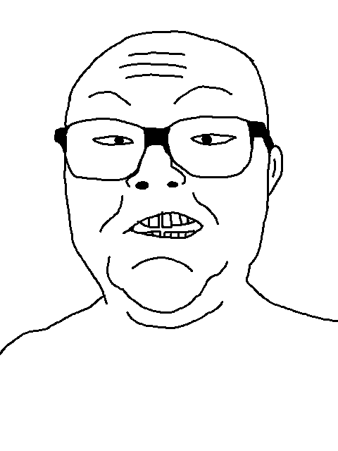 unknown, 1soyjak, bald, black hair, buck teeth, eyes, face, front view, glasses, hair