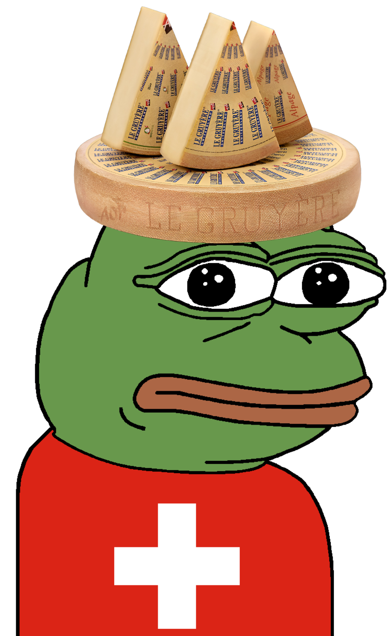 pepe, amphibian, animal, cheese, closed mouth, clothes, europe, european, flag, food
