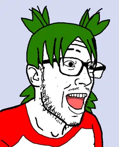esam, 4chan, anime, clothes, glasses, green hair, hair, open mouth, soyjak, yotsoyba