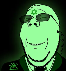 gapejak, wholesome soyjak, glowie, central intelligence agency, clothes, earpiece, glasses, glowing, glownigger, green