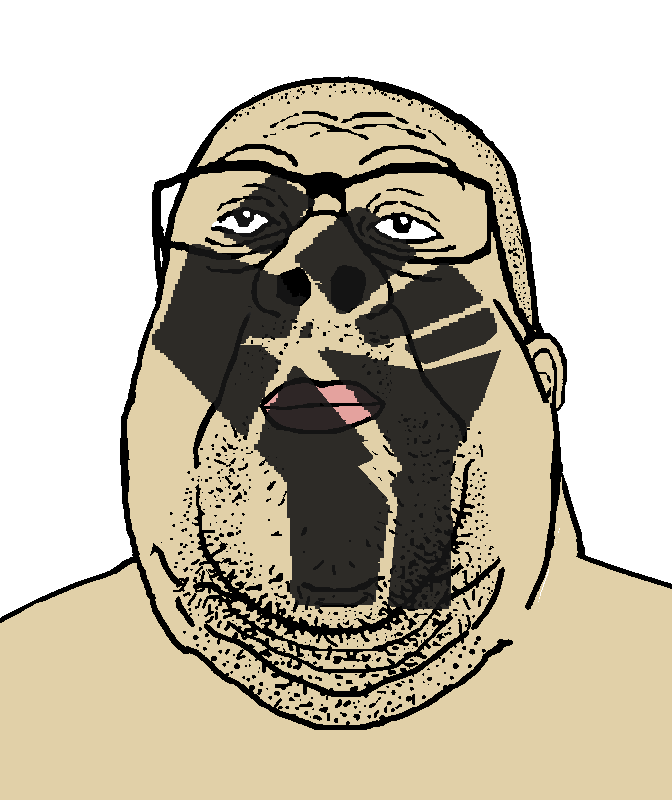 reaction soyjak, reaction fat soyjak, bald, black lives matter, blm logo, chin, closed mouth, cuck, double chin, fat