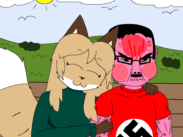 averi, chudjak, chudjak front, 3, angry, anthro, background, bench, black hair, bloodshot eyes