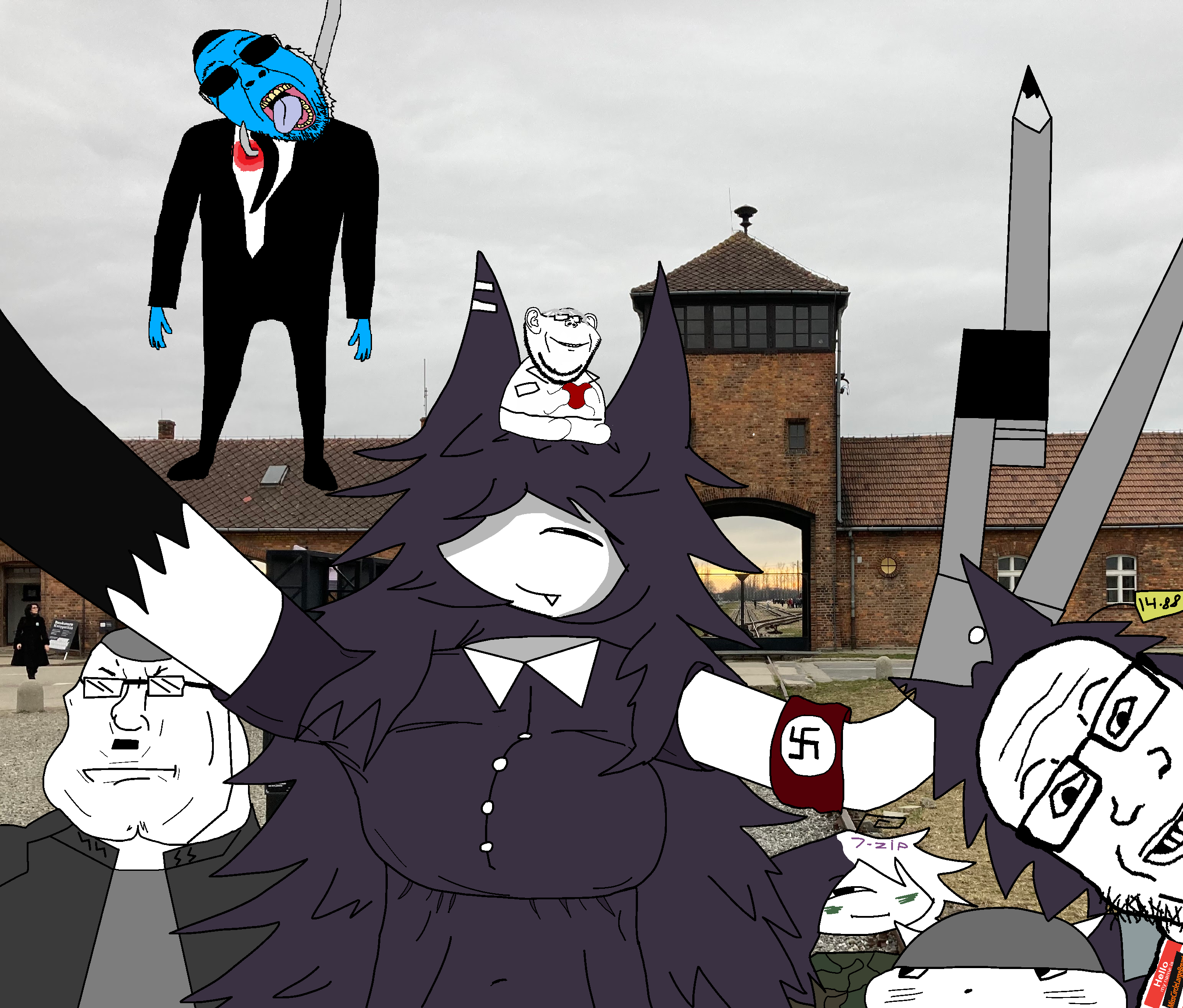 miss circle, zip, impish soyak ears, markiplier soyjak, meximutt, grinplier, mexiaryan, clothes, ear piece, glasses