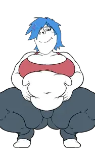 gapejak, female gapejak, terryjak, femjak, holding belly, belly, big belly, blue hair, bra, clothes