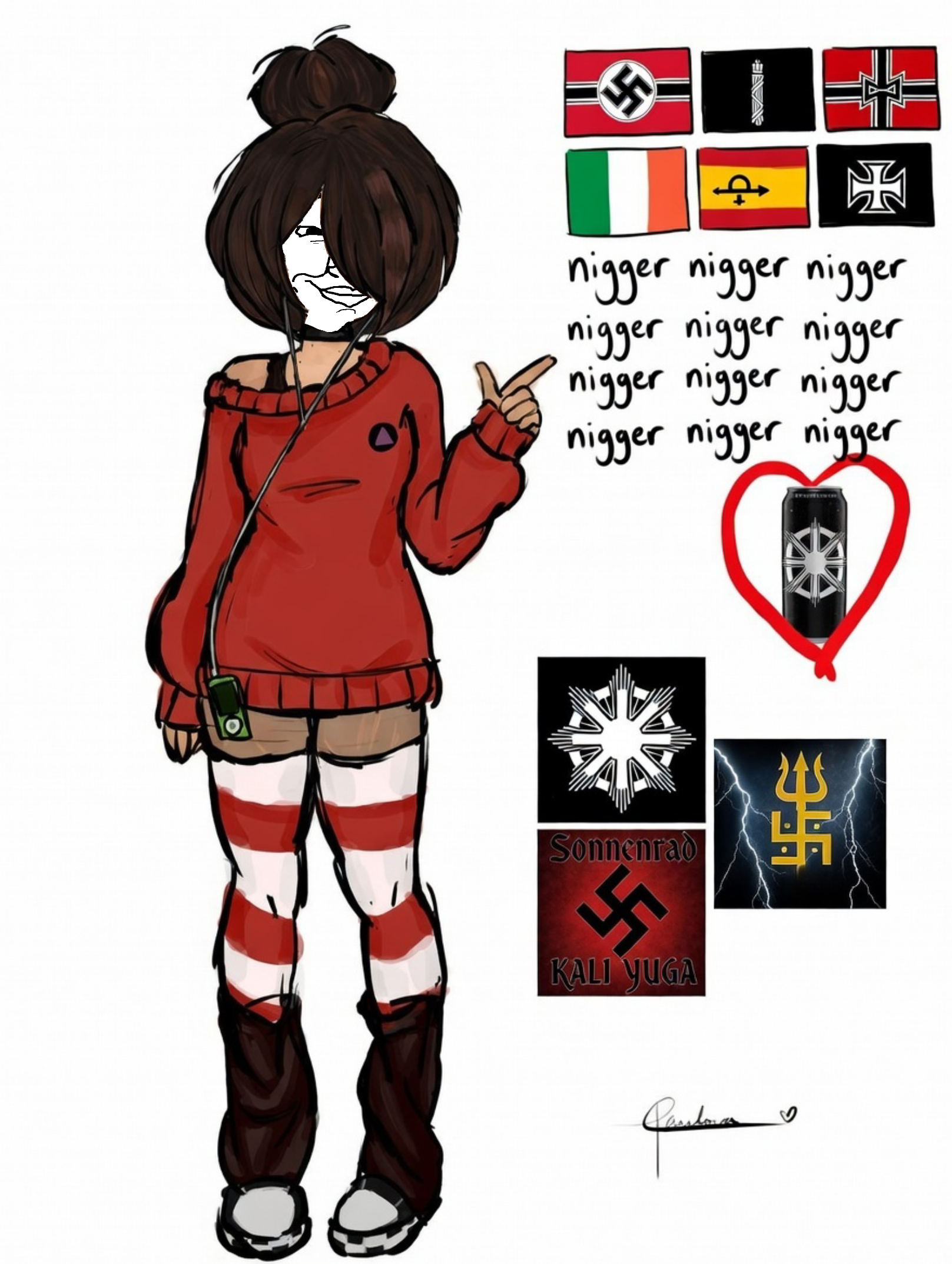 maya schoppenboer, chudjak, closed mouth, female, flag, girl, hair, ipod, iron cross, lips