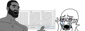 gigachad, soyak, soyak (crying), crying, filehash, glasses, open mouth, stubble, text, white background