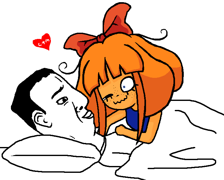 mymy schoppenboer, chudjak, 1soyjak, bed, black hair, blue eyes, bow, closed mouth, contacts, drawfag