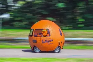 gapejak, mustached gapejak, car, food, fruit, glasses, motion blur, mustache, orange (fruit), real life