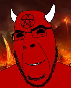 cobson, black sclera, demon, facial mark, fire, forehead mark, glasses, hell, horns, lava