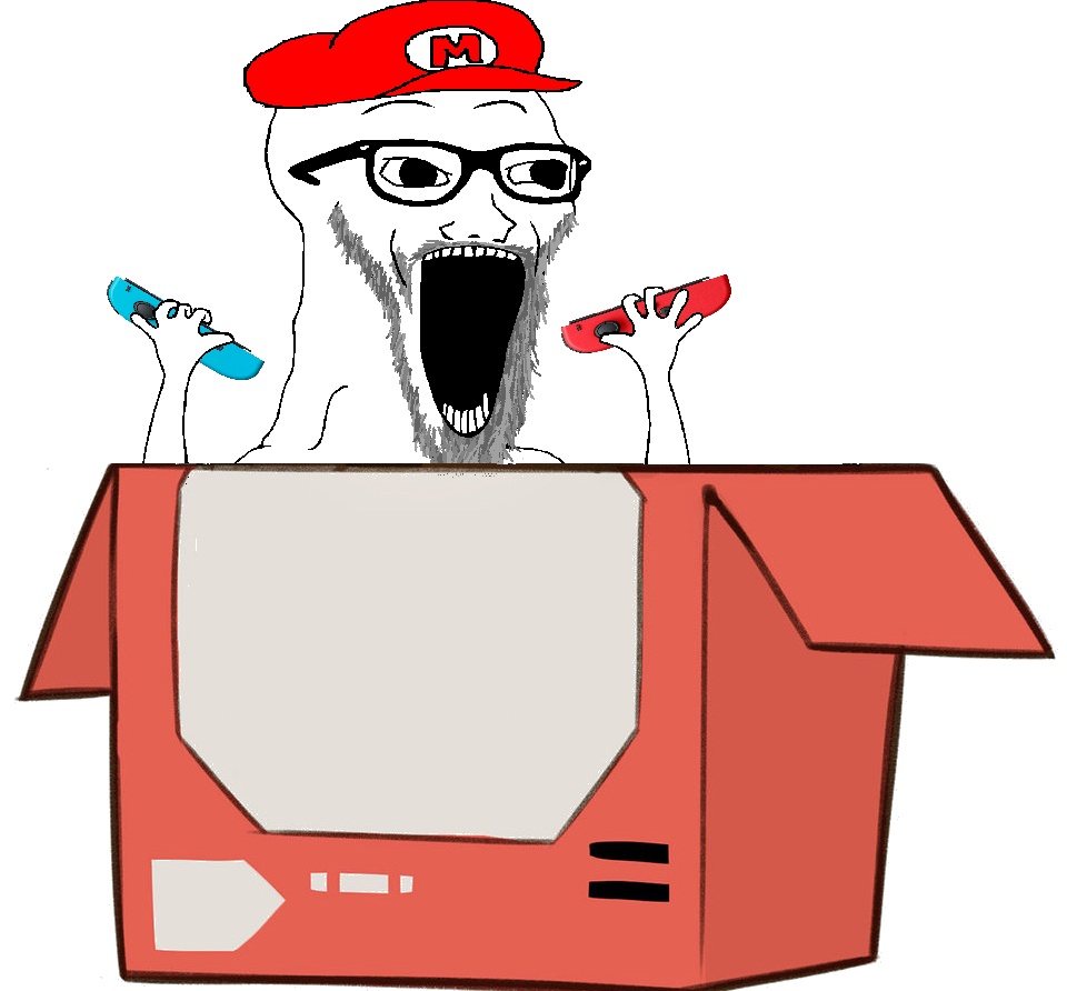 mario, excited soyjak, soyak, wewjak, box, cap, clothes, excited, glasses, hands