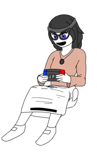 soytan, arm, beanie, blue eyes, clothes, female, full body, glasses, hair, hands