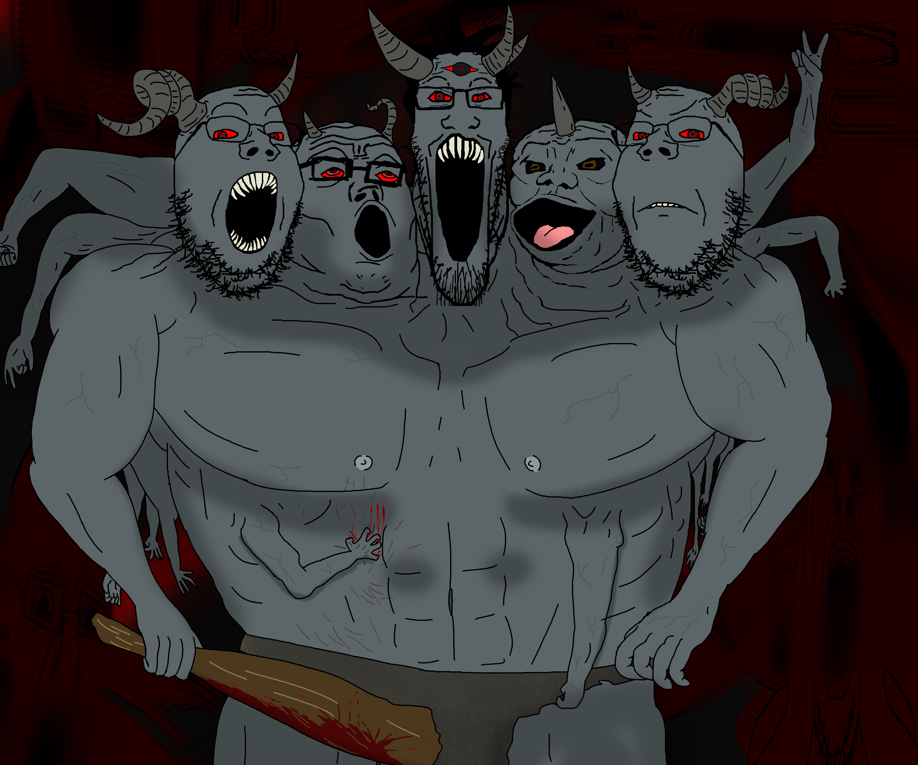 et, gapejak, markiplier soyjak, tony soprano soyjak, longplier, 5soyjaks, blood, buff, club, demon