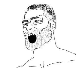 gigachad, gigson, beard, ear, glasses, hair, open mouth, soyjak