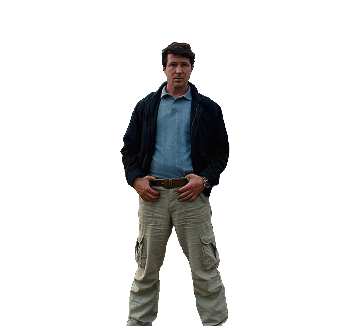 bane, almost full body, baneposting, belt, black jacket, blue shirt, central intelligence agency, clothes, collar, collared shirt