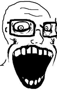 soyak, soyak (crazed), bald, crazed, large eyes, large mouth, looking at you, soyjak, stubble, white background