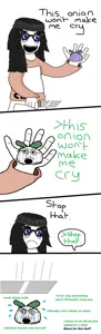 soytan, soyak, onionsjak, arm, beanie, bloodshot eyes, blue eyes, blush, clothes, comic