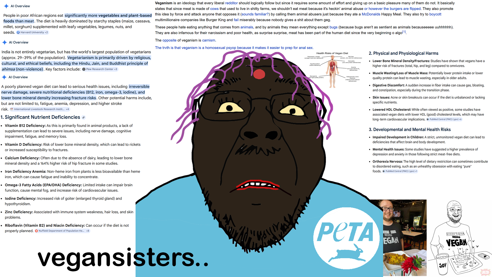 bernd, vegan, black skin, closed mouth, cuck, english text, glasses, hair, indian, peta