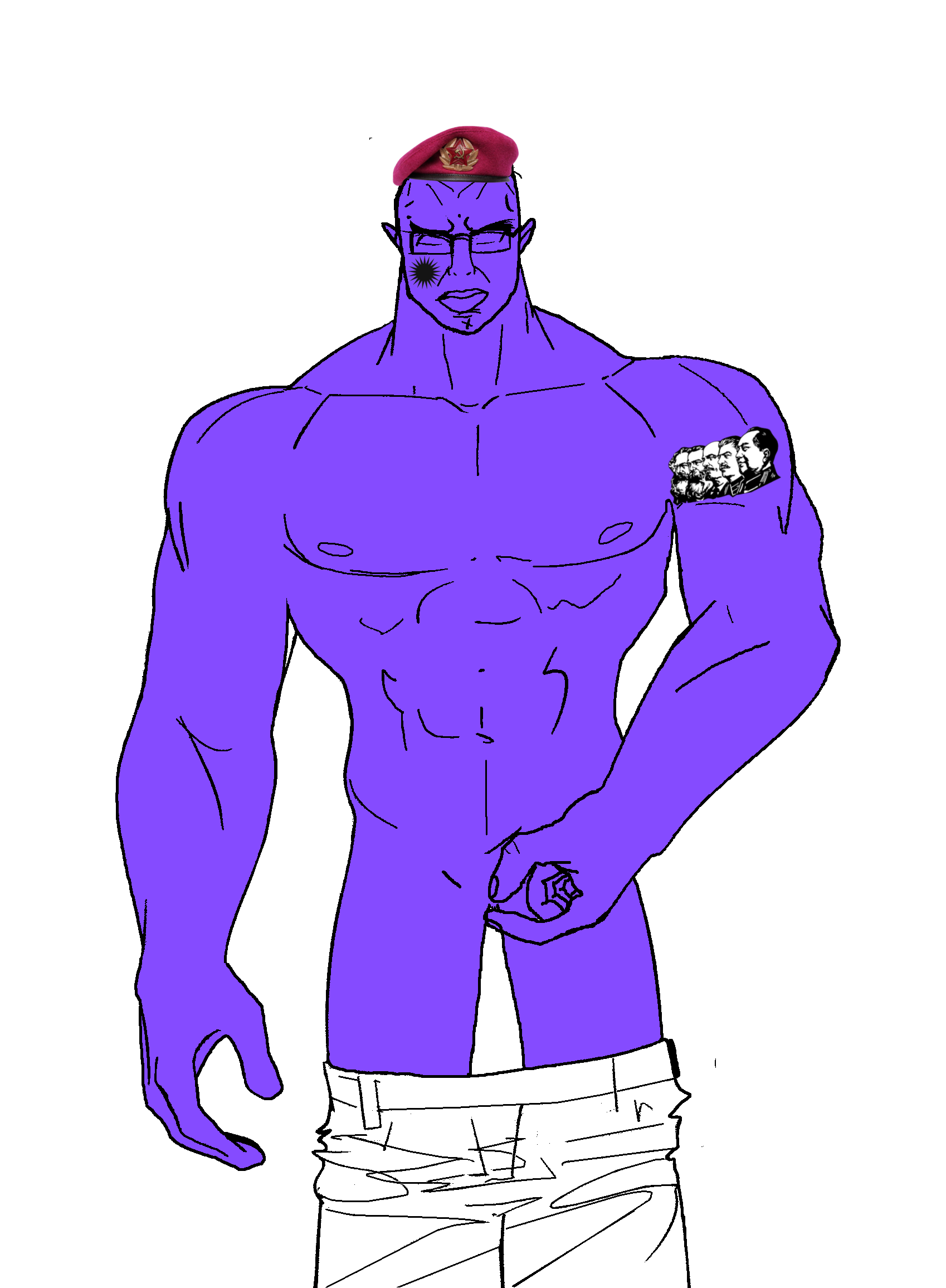 joseph stalin, chudjak, chudjak front, muscular chud, beret, buff, communism, friedrich engels, hammer and sickle, karl marx