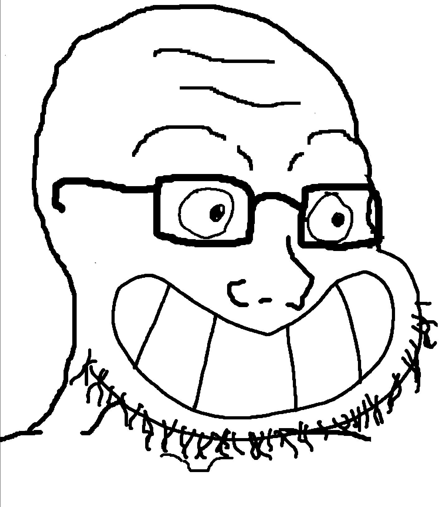 soyak, so true!, calarts, 1soyjak, closed mouth, glasses, grin, looking to the right, monochrome, portrait