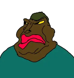 meximutt, angry ugly beast, angry, big eyes, brown skin, deformed, green shirt