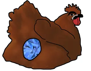 chickenjak, brown skin, egg, feather, gem, white background