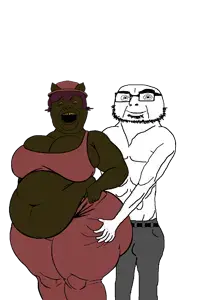 alicia, cobson, olgolstein, blue pants, clothes, exposed muscle, fat, obese, transparent background, jimbo