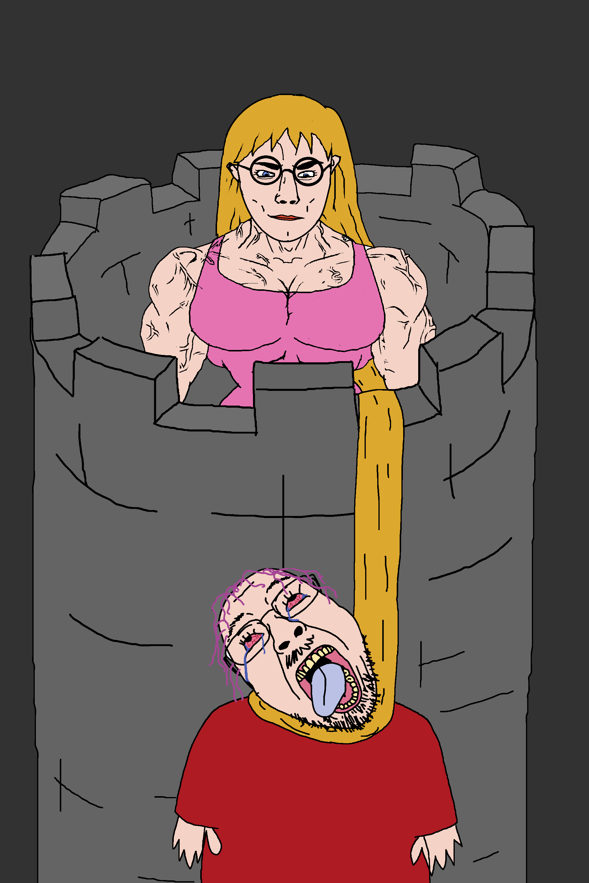 bernd, chudjak, chudjak front, female muscular chud, hanging ugly personjak, muscular chud, ugly personjak, grimmsfairytales, ack, arm