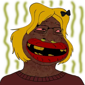 cobson, derpson, female cobson, femjak, slopjak, big lips, blonde hair, bloodshot eyes, bow, derpina