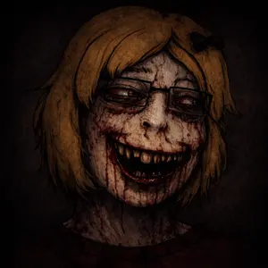 cobson, derpson, female cobson, femjak, blonde hair, bow, creepy, derpina, female, glasses