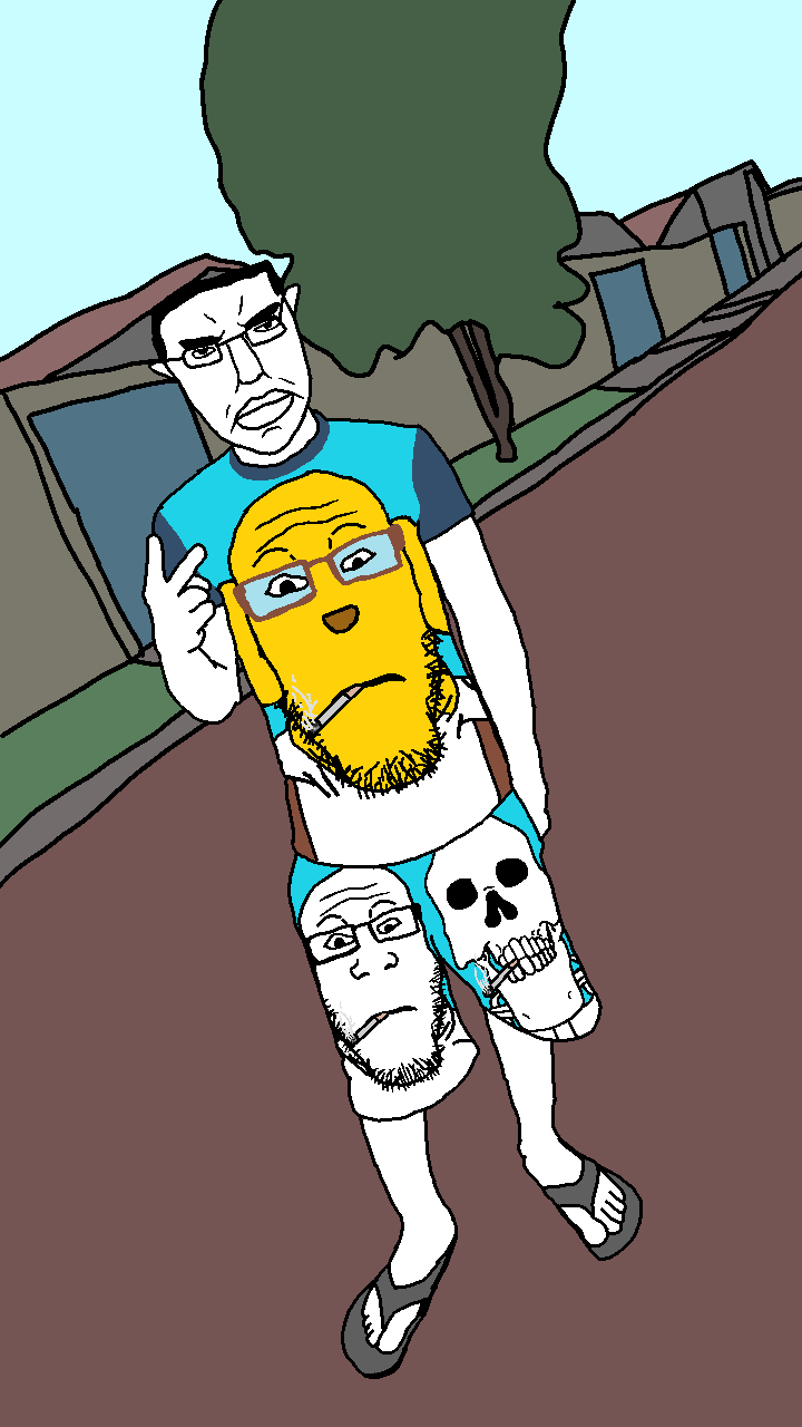 chudjak, markiplier soyjak, neutralplier, pol face, skeletonjak, 4soyjaks, arm, background, black hair, blue shirt
