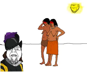 bernd, impish soyak ears, 2soyjaks, bleached, brown hair, brown skin, clothes, conquistador, ear, full body