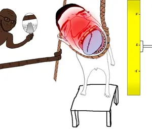 chudjak, soyak, two pointing soyjaks, 2soyjaks, angry, arm, black skin, bloodshot eyes, blush, chud