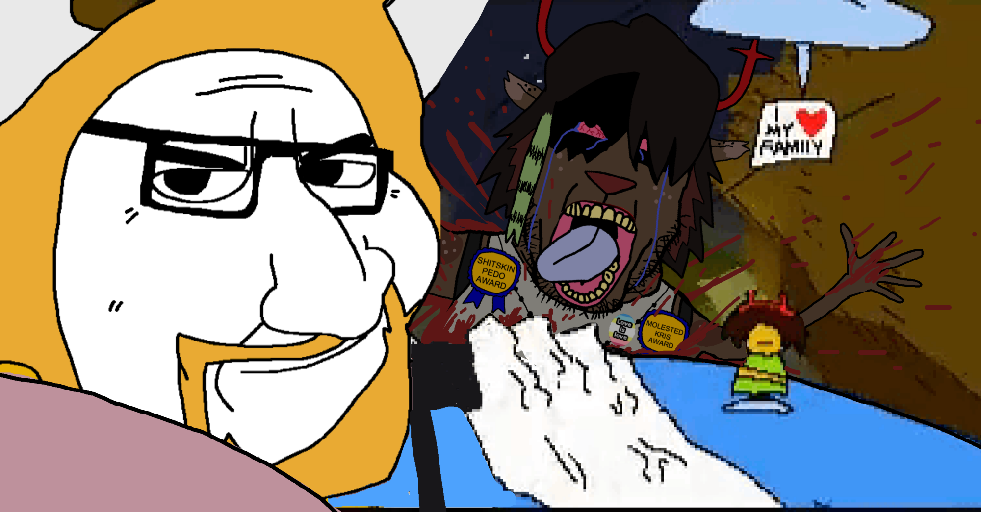 kris (deltarune), chudjak, markiplier soyjak, smugjak, chudplier, ack, antlers, asgore dreemurr, award, car