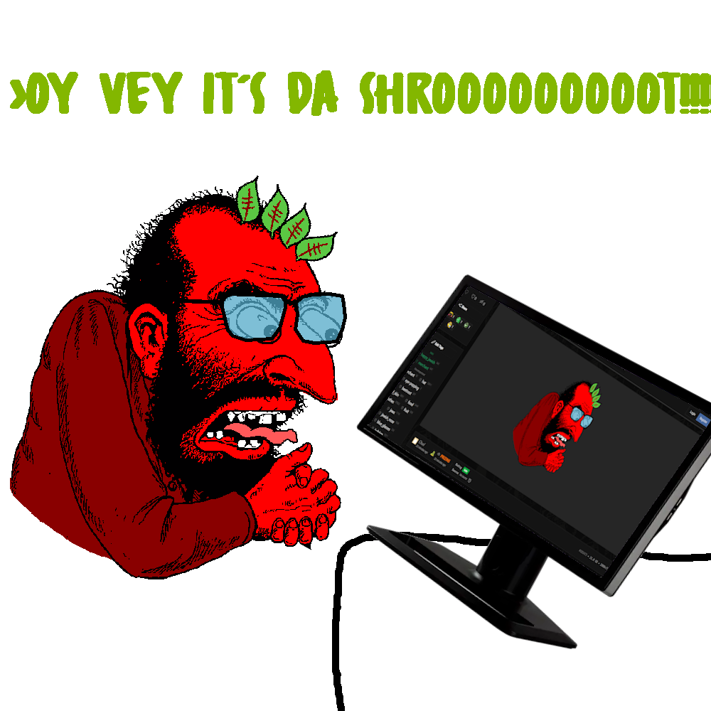 happy merchant, beetroot, blue glasses, clothes, computer, eye-popping, eyes, eyes popping, food, fruit