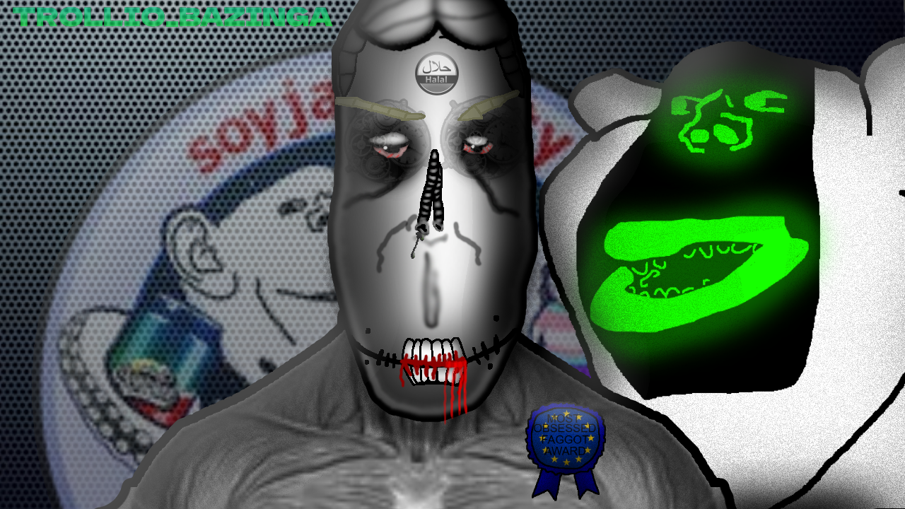 impish soyak ears, markiplier soyjak, euromutt, amerimutt, euromutt, astrobot, award, biomechanics, black and white, blood