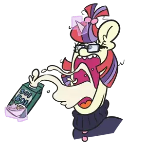 soyak, soyak soymilk, animal, clothes, drinking, glasses, hair, moon dancer, open mouth, pony
