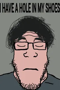markiplier soyjak, neutralplier, its over, bushy eyebrows, closed eyes, closed mouth, clothes, dark hair, forehead lines, forehead wrinkles