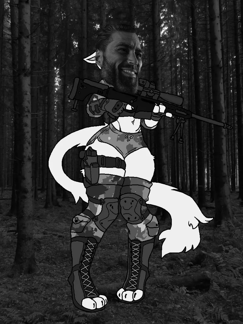 marketpliers, furnorth, gigachad, bulge, camouflage, closed mouth, clothes, forest, furry, fursona