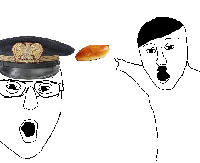 two pointing soyjaks, 2soyjaks, adolf, adolf hitler, arm, benito mussolini, black hair, clothes, collage, drawing