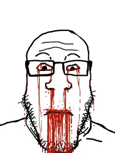 markiplier soyjak, neutralplier, 1soyjak, beard, bleeding, blood, front view, glasses, leaking blood, neutral