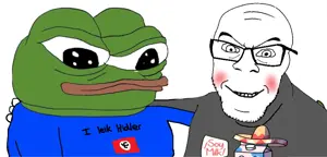 apu, pepe, feraljak, adolf hitler, amphibian, animal, blush, clothes, frog, glasses