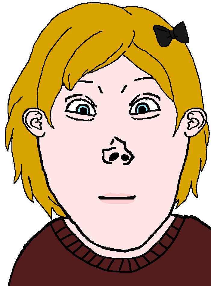 cobson, vlodson, derpson, vlodette, femjak, blonde hair, blue eyes, bow, derpina, ear
