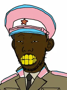 kuzjak, black skin, cap, clenched teeth, clothes, collar tabs, communism, ear, flag, hammer and sickle