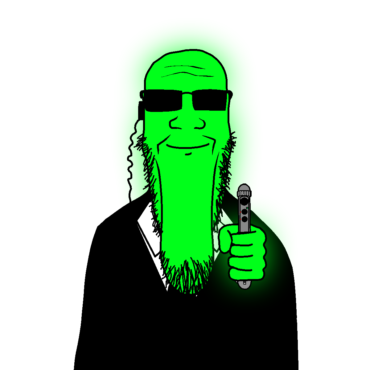 markiplier soyjak, longplier, glowie, calm, central intelligence agency, closed mouth, clothes, earpiece, glasses, glowing