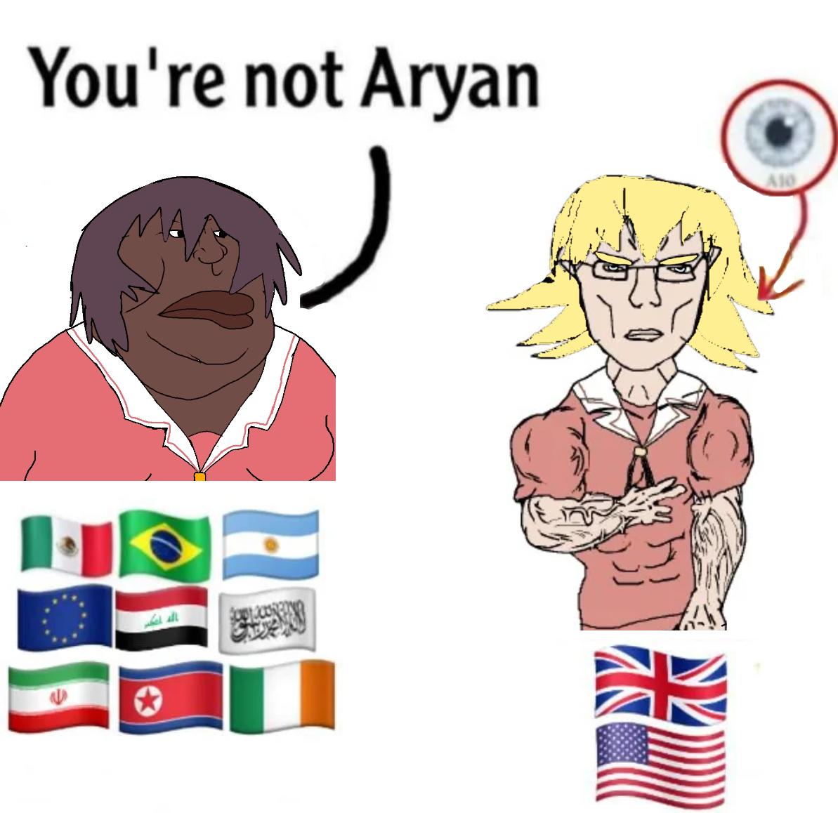 chudjak, meximutt, pol face, unbotheredchud, aryan, a10 eyes, anime, blonde hair, blue eyes, brown skin