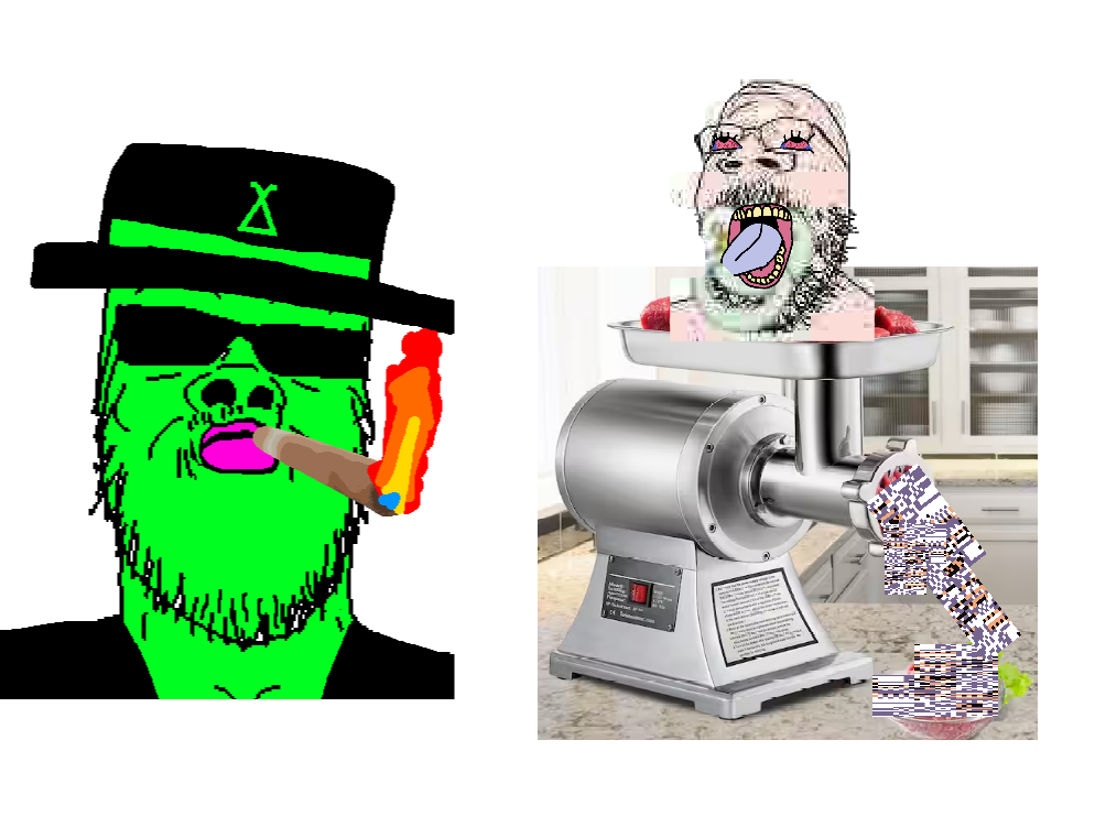 a24 slowburn soyjak, gapejak, babyjak, mustached gapejak, babyjak, ack, babybot, bloodshot eyes, glasses, green skin