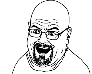 hermanosjak, bald, ear, fat, forehead lines, forehead wrinkles, glasses, looking down, stubble, transparen background