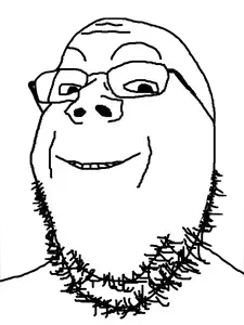 gapejak, 1soyjak, black eyes, deeper intentions, forehead lines, glasses, looking at you, monochrome, portrait, smile