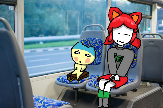 tama, mameson, 1soyjak, bald, briefcase, bus, cat ears, closed eyes, closed mouth, drawfag