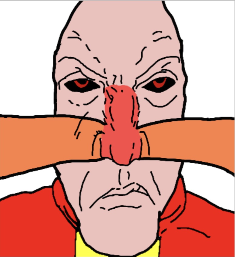 dr. eggman, sonic the hedgehog, markiplier soyjak, punisher face, angry, bald, black eyes, closed mouth, hair, mustache